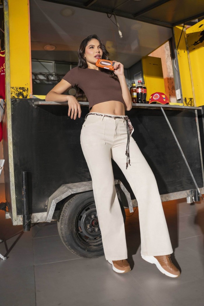 Pantalón Tipo Wideleg - Estilo Urbano Moderno - Tono Claro